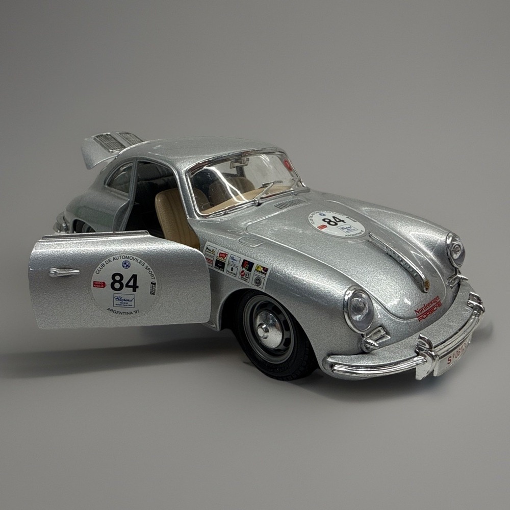 Bburago Porsche 356 B (1961) 1:24 Scale Silver – Argentina 1997 Rally Livery #84